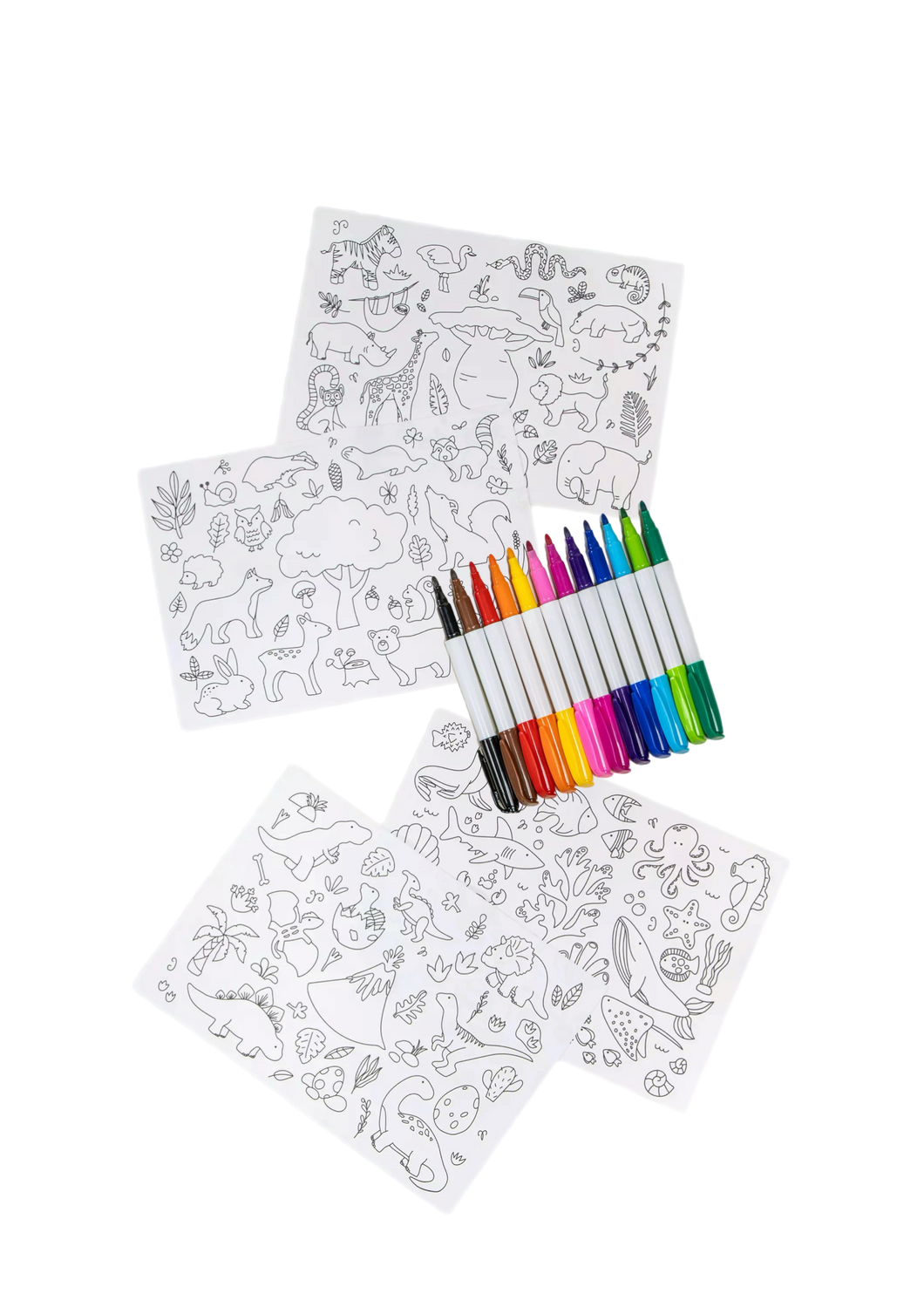 Playdate Pack: 4 Reusable Coloring Mats with 12 Markers