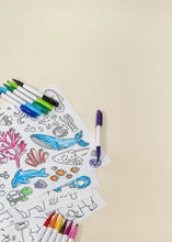 Load image into Gallery viewer, Playdate Pack: 4 Reusable Coloring Mats with 12 Markers
